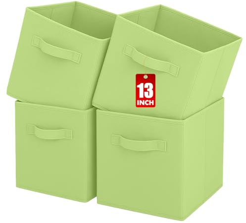 Pinkgarden Storage Box, Collapsible Fabric Storage Cube with Handles for Home, Kids Room, Closet and Toy Organization,Pack of 4, 33 x 33 x 33 cm, Green