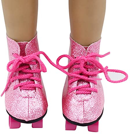 GOWENIC Puppen-Rollschuhschuhe für 18-Zoll-Babypuppen, Modische Kunststoff-Rollschuhe für Spielzeug, Leichtes und Exquisites Zubehör Zum Spielen (PINK)
