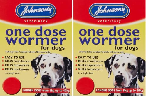 Johnson's One Dose Easy Wormer for Dogs and Puppies, 8-40 kg (Pack of 2)