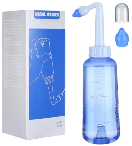 Nasenspülflasche mit 2 Düsen Blau 500-ml aus Kunststoff | Erwachsene und Kinder, mit Einhandbedienung, Regulierbarem Wasserfluss, zur Nasenreinigung im Alltag