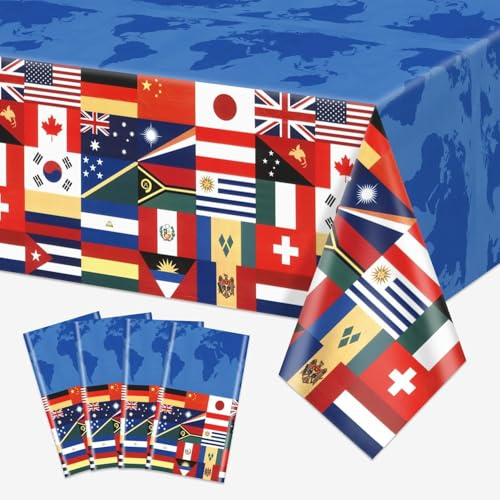 AJINXIN 4 PCS International Flag Tablecloths, 130x220cm World Country Flag Table Cloths for Olympics Party Football Party Olympic Decorations Festival Events Celebration