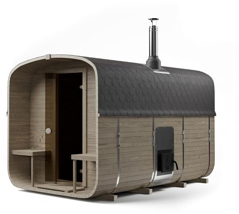 AZS-ENGINEERING 3QL Fasssauna Gartensaunas Garten Outdoor Sauna aus Fichtenholz – Verschiedene Größen (4–6 Personen) – mit Holzofen ETNA