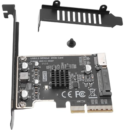 Plyisty PH6602 PCIe to USB 3.2 Gen2x2 Type-C Front Panel Adapter | 20Gbps Bandwidth, ASM3242 Chipset, Compatible with PCIE X4 X8 X16, for Desktop PC