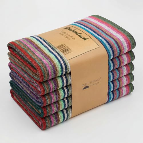 Delindo Lifestyle Grubentücher aus 100% Baumwolle, bunt Streifen, 5er Set, Geschirrtücher in 50x90 cm