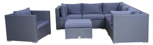LinJa Poly Rattan Gartenmöbel Memphis anthrazit Hocker Garten Möbel Set Lounge Gartenlounge Sitzgruppe Garnitur