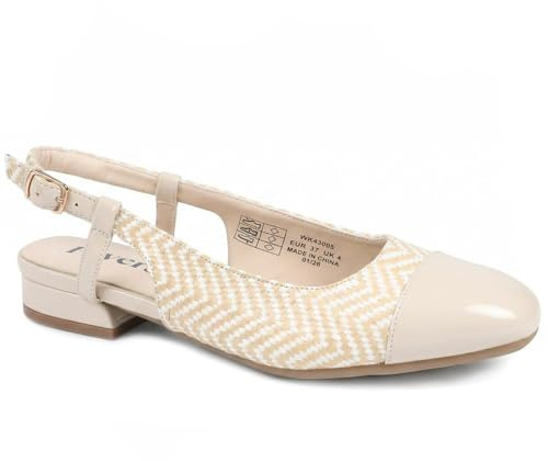 Lightweight Slingback Flat Court Shoes - Beige-White Size 6