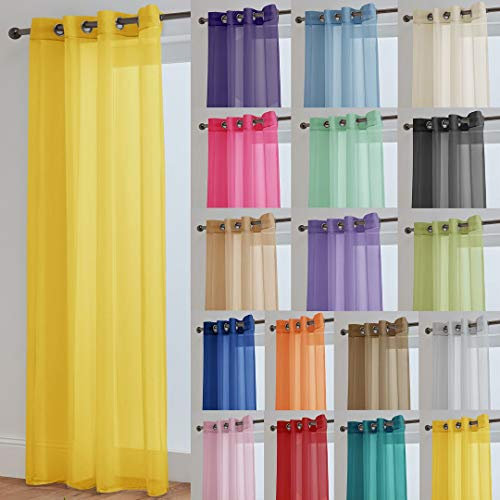 John Aird Lucy Voile Curtain - Eyelet - 1x Curtain Panel (Yellow, 58 Wide x 90 Drop)