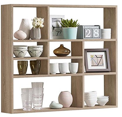 Wandregal Saint - in Eiche Nachbildung 90x78,2x10,16 cm, Arbeitszimmer, Büro, Wohnzimmerschrank, Wohnzimmer, Flur, Diele, Küche, Schlafzimmer Farbe Eiche Nachbildung