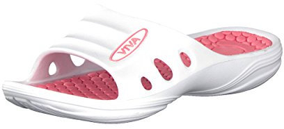 Brandsseller Chaussures Femme | Chaussures de Plage et Piscine | Chaussures pour la Douche | Chaussons| Sandales d'été | Intérieur et Extérieur | Blanc/Corail | 41 EU