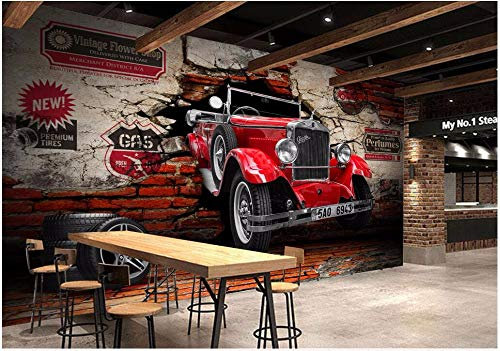 Wxlsl Benutzerdefinierte Wandbild 3D Fototapete Oldtimer Auto Gebrochen Wand Hintergrund Dekor Malerei 3D Wandbilder Tapete -300cmx210cm