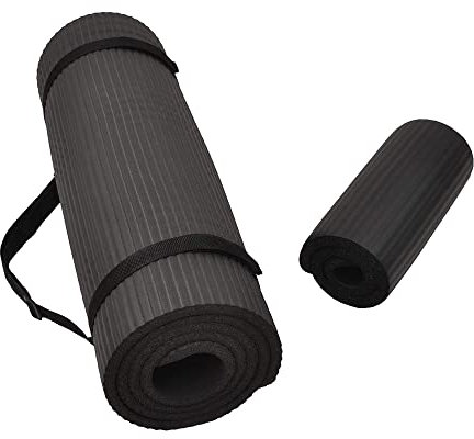 BalanceFrom GoYoga Allzweck-Gymnastikmatte, reißfest, extra dicke Ausführung (1,27 cm), hohe Dichte, Yogamatte und Knieschoner mit Tragegurt, Schwarz