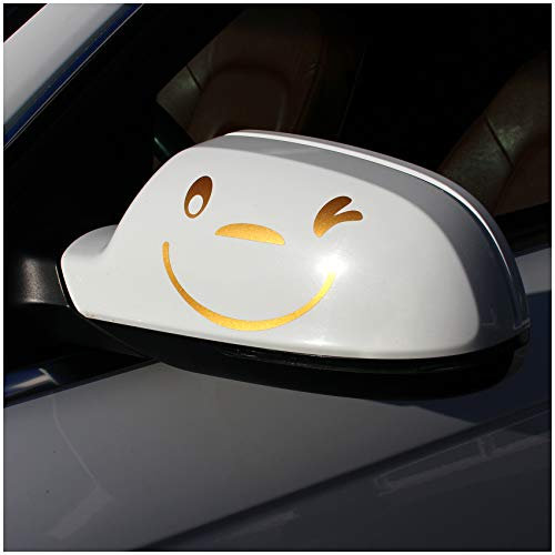 Finest Folia Smile Gesicht Aufkleber 2er Set für Außenspiegel Auto Autoaufkleber für Spiegel (K041 Gold Metallic)