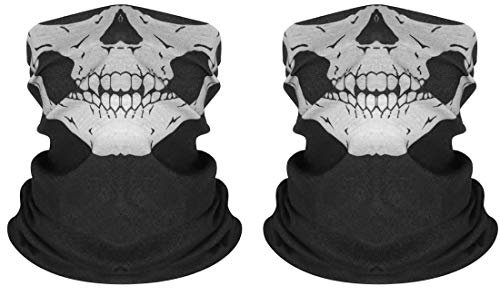 Kim Johanson Multifunktionstuch | Maske | Schlauchtuch | Sturmmaske | Bandana | Totenkopf Halstuch | Skelettmaske für Motorrad Fahrrad Ski Paintball Wandern Skull Waschbar (2 Stück)
