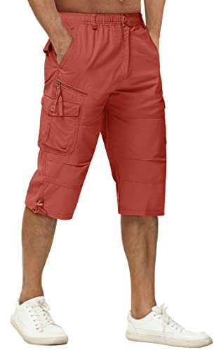TACVASEN Freizeithose Herren 3/4 Lässige Shorts Kurz Dreiviertelhose Bequeme Cargohose Arbeitshose (38, Rot)
