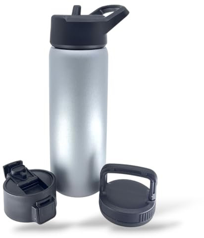 Triple Insulated Stainless Steel Water Bottle with Straw Lid - Flip Top Lid - Wide Mouth Cap (750 ML) Insulated Water Bottles, Keeps Hot and Cold - Great for Hiking & Biking (Modern Lava Gray)