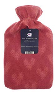 Fleece hot Water Bottles 2litre Multiple Designs Easy Removable Cover Soft and Cosy (Pink White Hearts)