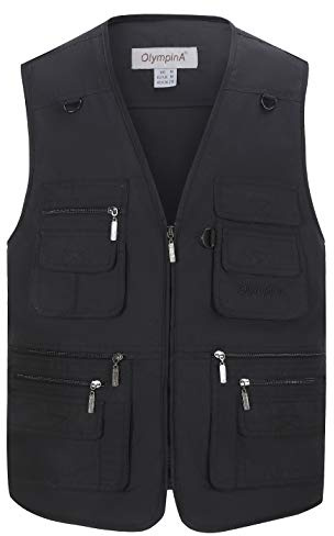 Gihuo Men's Fishing Utility Safari Travel Vest with Pockets Outdoor Work Photo Cargo Fly Summer Vest (Black, XX-Large)