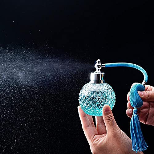 YUNHOME Perfume Bottle Empty Travel Perfume Perfume Dispenser 110Ml Vintage Blue Glass Empty Perfume Aftershave Bottle Long Spray Tassels Atomizer Refillable Lady Gift Luxury Series 110Ml-110Ml