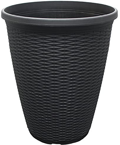 Muddy Hands 30 Litre Black Rattan Effect Large Plant Pot Outdoor Garden Tall Round Plastic Planter