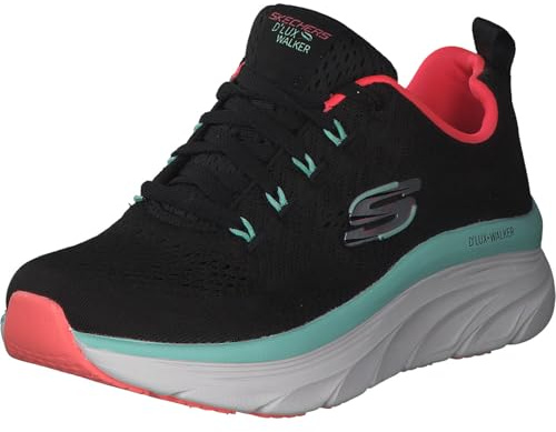 Skechers Damen D'lux Walker Fresh Finesse Sneaker, Black Mesh Mint Trim, 38.5 EU