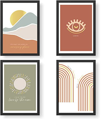 Papierdrachen 4 Premium Poster DIN A4 | Bilder für Küche und Wohnzimmer - mit hochwertiger Goldfolierung - Boho - hochwertige ungerahmte Kunstdrucke mit Spruch | Dekoration | Wandbild - Set 9