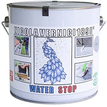 NICOLA VERNICI Water Stop - Membrane d'étanchéité liquide, prête à l'emploi, résistante aux UV, fabriquée en Italie, à base d'eau - Taille 2,5 lt, Gris