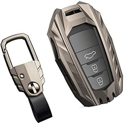 OTAi Alliage de Zinc + TPU + Cuir Étuis à Clés de Voiture Housse pour Toyota Camry Corolla C-HR RAV4 Prado 2016-2021 Prius Prime Coque de Télécommande (Gris)
