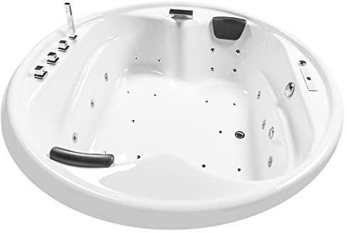 Basera® Classic Indoor Podest-Whirlpool Badewanne XXL Gomera, 28 Massagedüsen, Wasserfall, LED-Ambiente, Touchpanel, Bluetooth und Radio (Gomera Rund)