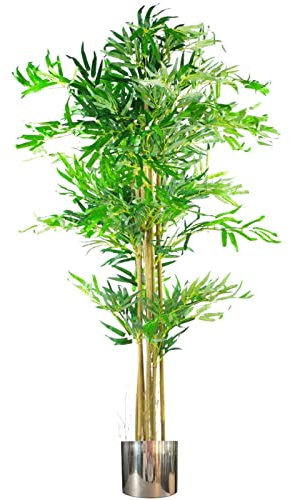 Leaf Design UK Artificial Bamboo Plants/Trees, Wood, Natural Green Silver Planter, 150cm