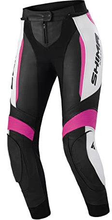 SHIMA Miura 2.0 Motorbike Pants - Leather, Womens, Sport Pants with HIPS & Knees Protectors, Perforated Leather, Elastic Panels, for 2-Piece Suit (34, Pink)
