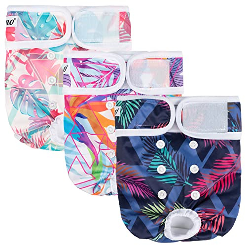 Dono Dog Nappies Female Reusable, 3 Pcs, Dog Period Pants for Dogs in Heat, Dog Season Pasts for Incontinence, Traveling, Dog Training, XS, S, M, L