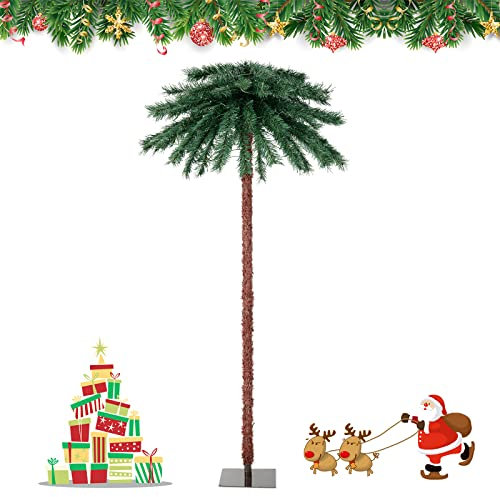 GOPLUS 183cm künstlicher Weihnachtsbaum, Tropische Weihnachtspalme mit 210 4-farbigen LED-Lichtern, 64 Zweigspitzen & Metallsockel, Christbaum Weihnachtsdeko für Zuhause, Büro & Ladenschränke