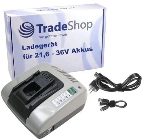 Trade-Shop Ni-MH Ni-Cd Li-Ion Akku Ladegerät 21,6V-36V Ladestation kompatibel mit Hilti NPR 32-A TE 300-A36 B36V VC 20-UL-Y SD 5000-A22 SF 10W-A22ATC