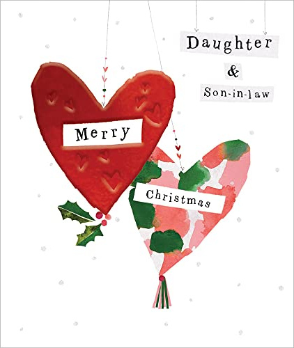 Daughter & Son-in-Law Foiled Festive Heart Christmas Card Xmas Greeting Cards 495199