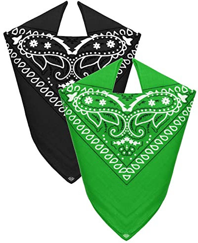 Van Der Rich ® - Set 2 Bandanas aus 100% Baumwolle Halstuch für Herren Damen (Schwarz-Kräftige Grün, One Size)