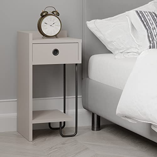 Hocuspicus Moderner Nachttisch mit Schubladen | Elegantes Design Nachttisch mit Metallrahmen, Multi Farben für Schlafzimmer, 2 Größen Option (Light Mocha, Left)