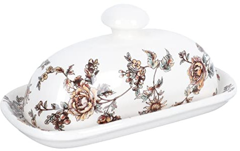 YARNOW Beurrier en avec Couvercle Beurrier De Ferme avec Couvercle Beurrier en Porcelaine Récipient À Fromage Décoratif pour Comptoir De Cuisine Blanc