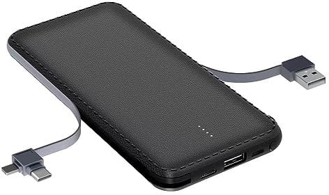 Power Bank 10000mAh Cell Phone External Battery Packs with Built in Cable Portable Charger Battery Backup Compatible with iPhone Android (Black)