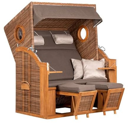 Yoursol by Devries Strandkorb Pure Wave XL 474, PE, Taupe-beige, Breite 140 cm, Teakholz, Ostseeform, Halblieger