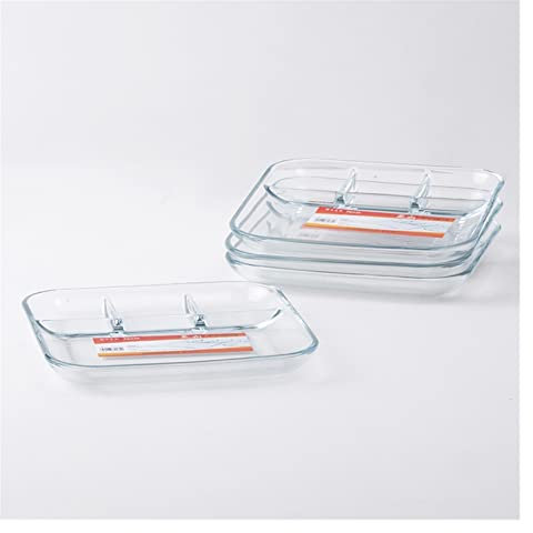 Meiiron 2Pcs Tempered Glass Divided Plates with 4 Compartments, Snacks Divided Plates for Adults (Size : 10)