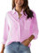 Lingjiazi Chemise rayée boutonnée à manches longues avec poche pour femme, rose, XX-Large