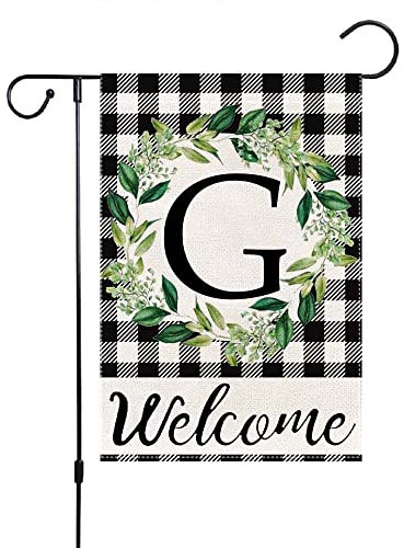 JoraLion Monogramm Buchstabe G Gartenflagge, 30,5 x 45,7 cm, doppelseitige Jute-Flaggen für den Außenbereich, Familie, Nachname, Anfangshof