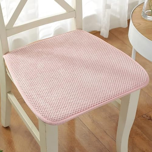 Reine Farbe Stuhlkissen Sitzkissen mit Haltebändern, Cord Sitzauflage für Innen, Anti-Rutsch, Keine Füllung, D Form Dicke 1cm,Rosa,40x38cm