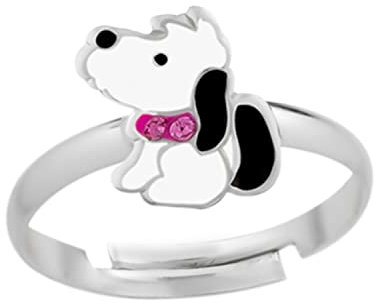 LOVE YOUR CITY Kinderschmuck Ring kleiner Hund. Tier Schmuck Geschenke für Mädchen, Kinder. Weite verstellbar aus 925 Sterling Silber. Kommt in Geschenkbox.