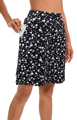 Timuspo Activewear - Gonna da donna, lunghezza al ginocchio, con pantaloncini interni, gonna da tennis, a vita alta, con pantaloni, perfetta per sport, golf, escursionismo, floreale chiaro