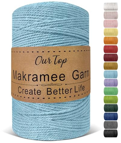 OurTop Corda Macramè, 3mm x 300m Filo Macrame Corda Macramè Filo Morbido Filato Macrame per Appendere La Parete, Fai Da Te, Artigianato, Lavori a Maglia, Lavori Decorativi(Azzurro Cielo)