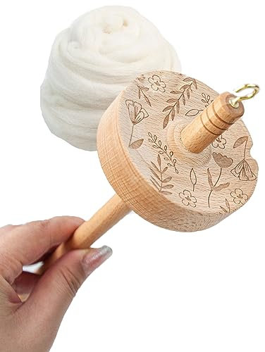 zalati Drop Spindel Top Whorl Holz Spinning Nähwerkzeug mit Muster und 70er Jahre reine Wolle Garne für Anfänger Spinning