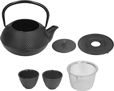 Ensemble De Théière En Fonte Noire De 800ml, Avec 2 Tasses, Kit De Bouilloire à Thé Non Revêtu Avec Poignée Et Couvercle, Service à Thé Pour la Maison Et le Camping En Plein Air