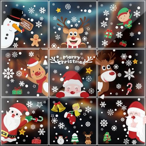 248 Stück Fensterbilder Weihnachten, Weihnachtsdeko Fenster, Fensterdeko Weihnachten, Weihnachten Deko Selbstklebend Doppelseitige Fenstersticker Christmas Decorations(9 Blatt, 20x30cm)