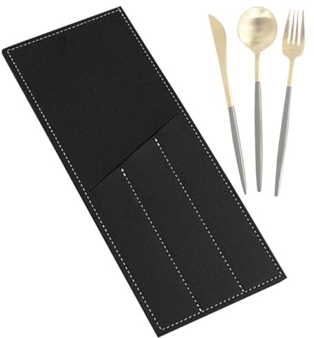 HAMIL Utensil Holder Pouch | PU Leather Flatware Storage Cutlery | Oil-Proof Home Accessories for Dining Room Kitchen Teaspoon Fork